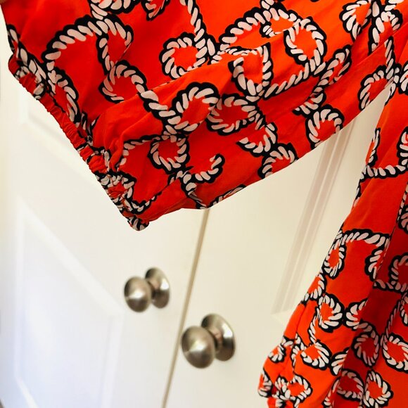 Crown and Ivy Womens Orange Rope Print V Neck Blouse Top Size M Nautical Rayon - Picture 4 of 5